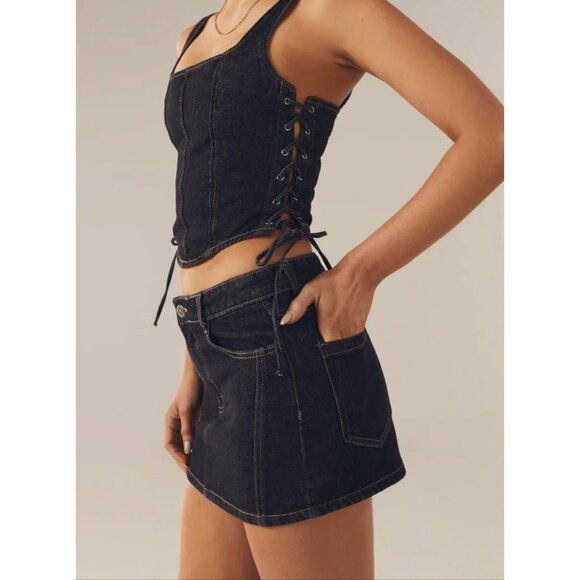 Peppermayo Giddy Up Denim Mini Skirt - Black Wash Size 2 - Picture 1 of 8